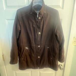 Liz Claiborne Brown Microsuede Jacket NO HOOD Size Large Classic Fall Winter